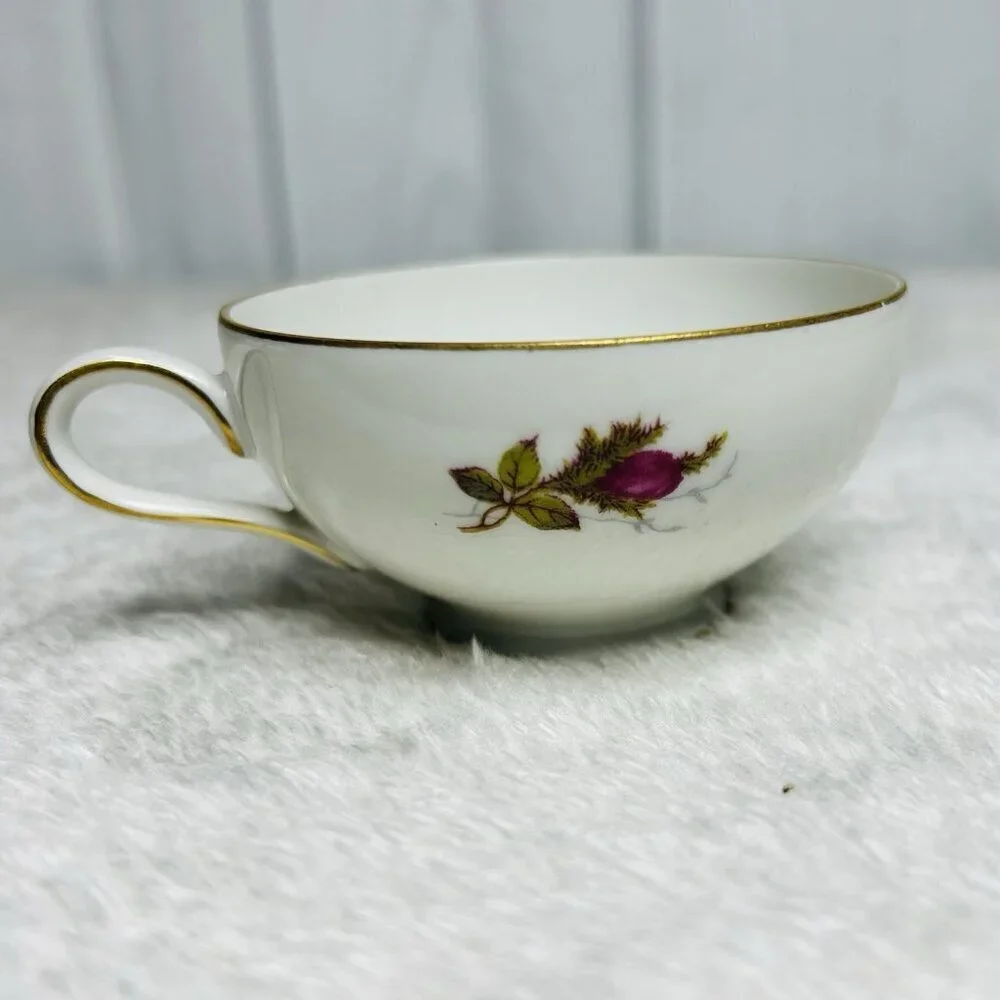 Eschenbach Bavaria Germany Moss Rose Demitasse Teacup Saucers Cream and Sugar